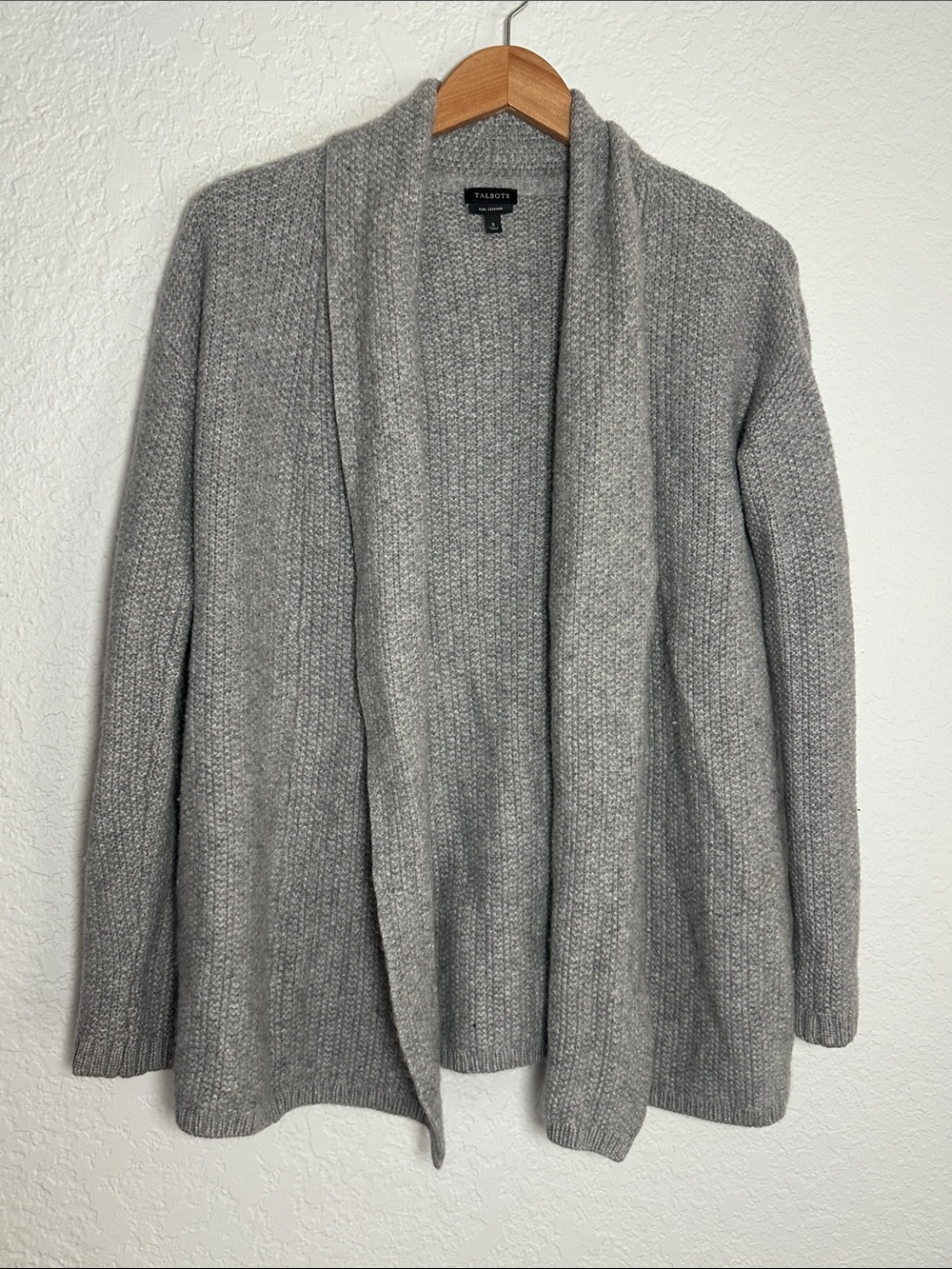 Talbots Gray Open Cardigan Sweater 100% Cashmere Shawl Front Cozy Fall Winter